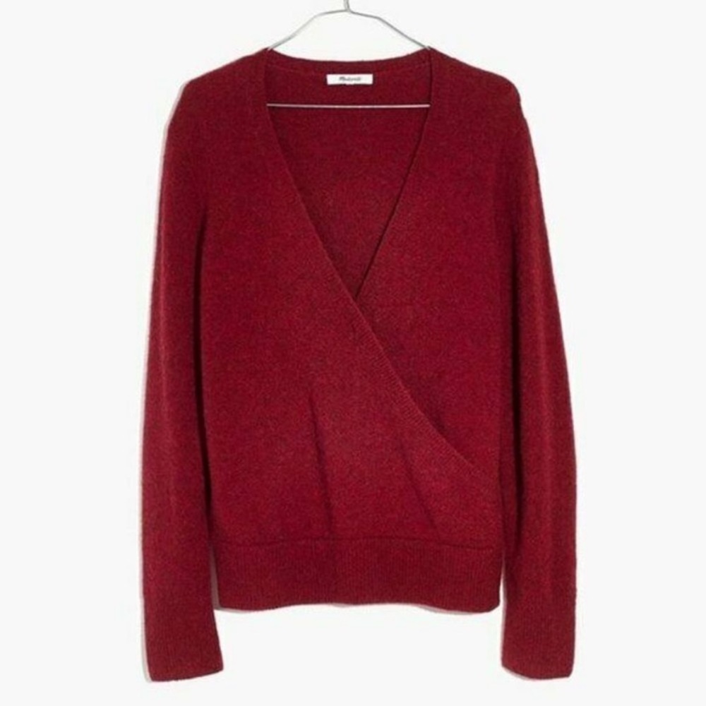 Madewell V-Neck Wrap Sweater in Deep Wine Red